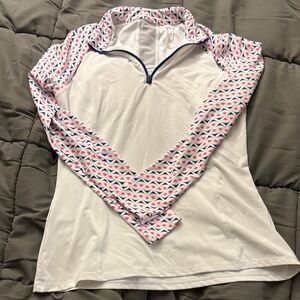 Women's White and Pink Patterned Long Sleeve golf Top